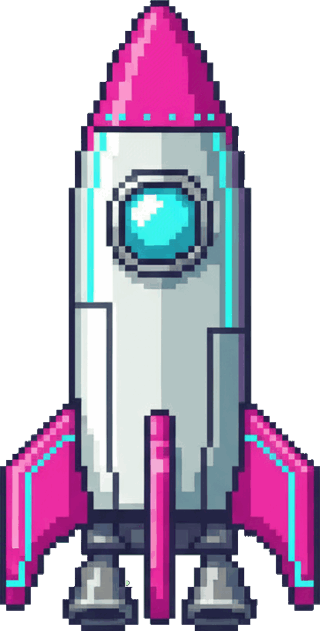 The Afterburn pixel rocket, thrusters lit