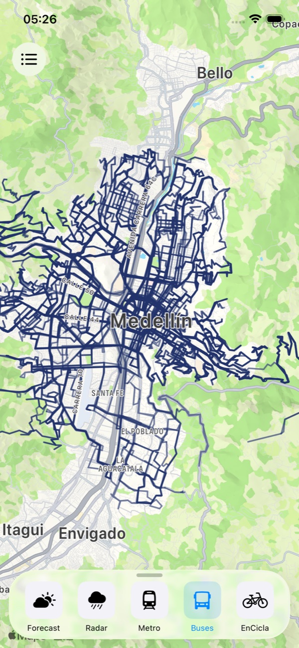 The full bus route network across Medellín