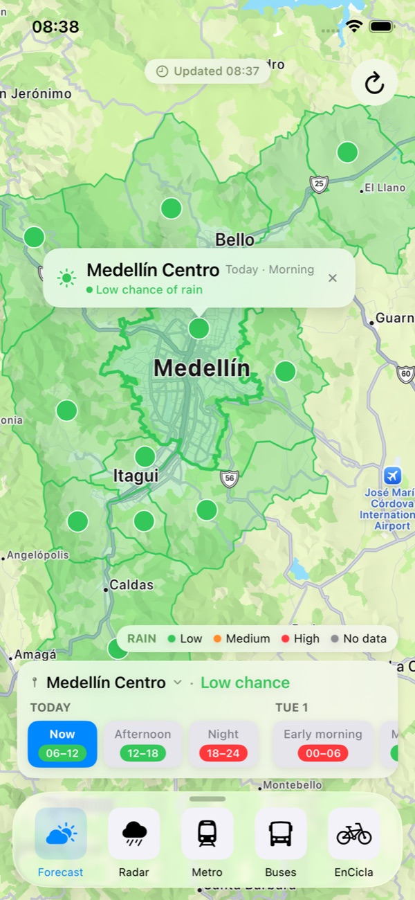 Rain forecast by zone across the Aburrá Valley