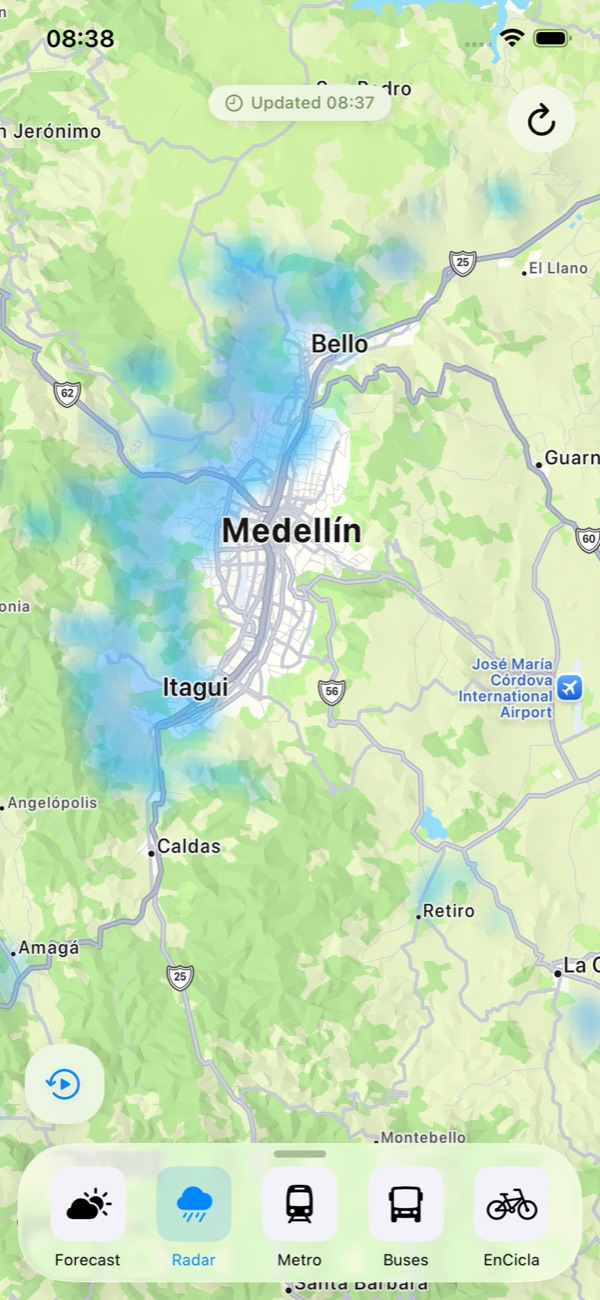 Live rain radar over Medellín