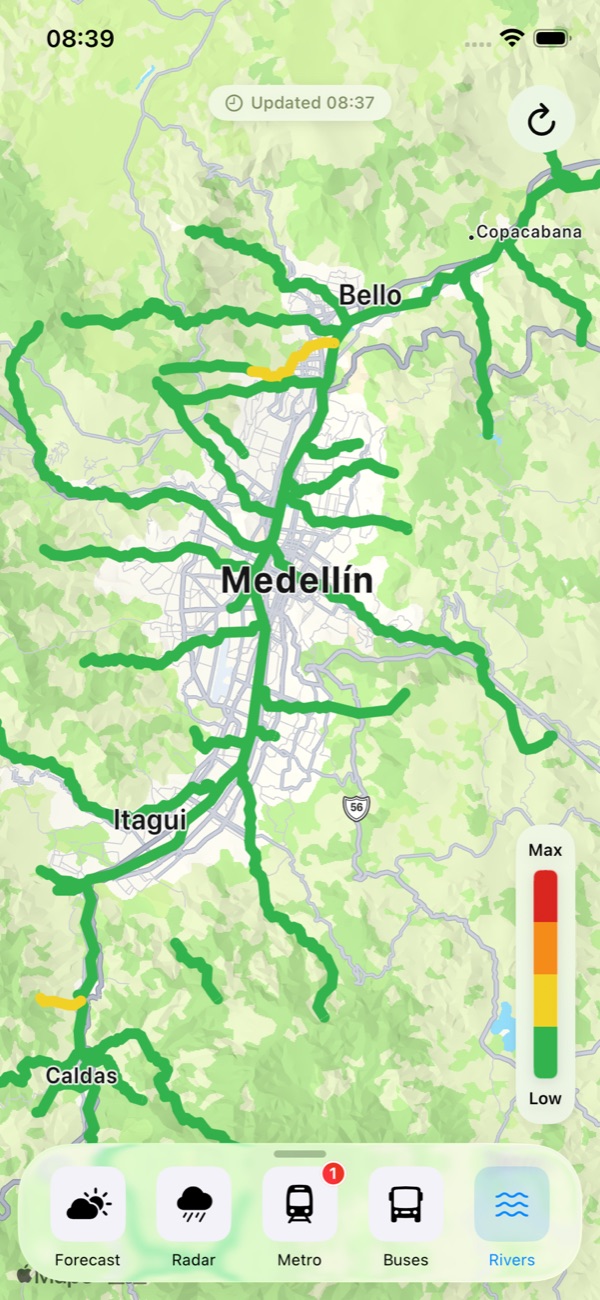 River level status across the valley